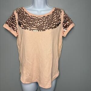 NWT Aerie Soft Girl Feminine Sequin Pink Knit Short‎ Sleeve Top Womens Sz S